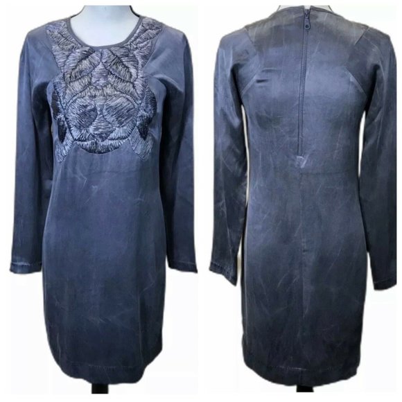 Tony Cohen Washed Silk Straw Design Zipper Dress - Picture 1 of 12